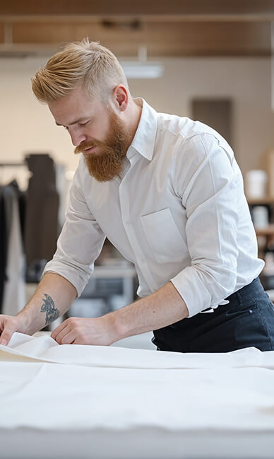 Tailor preparing fabric