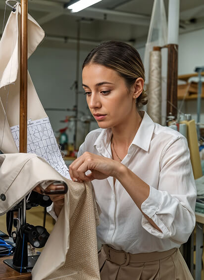 Seamstress stitching fabric
