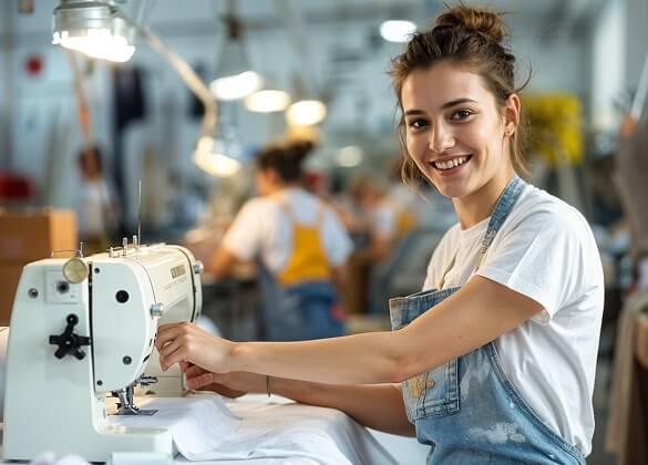 Seamstress at work in the factory